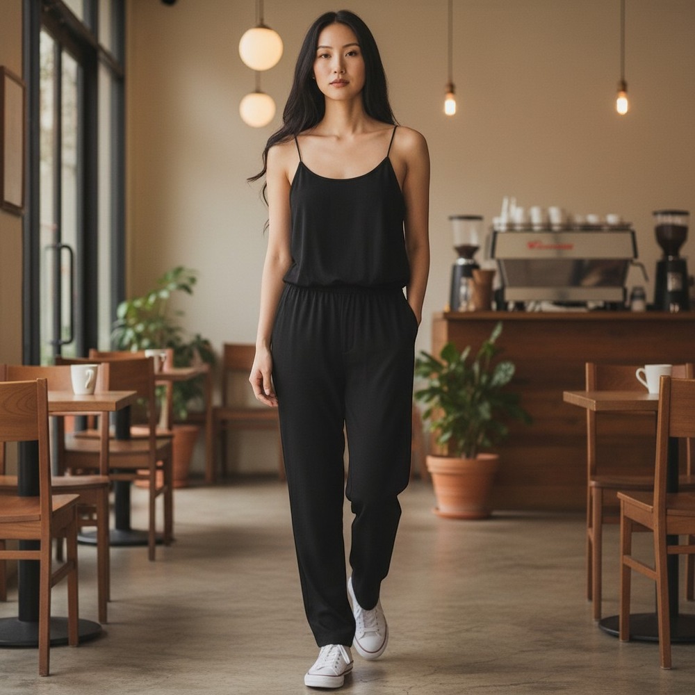 Theory Black Silk Rib WB Wide‎ Leg Jumpsuit Spaghetti Strap Petite P